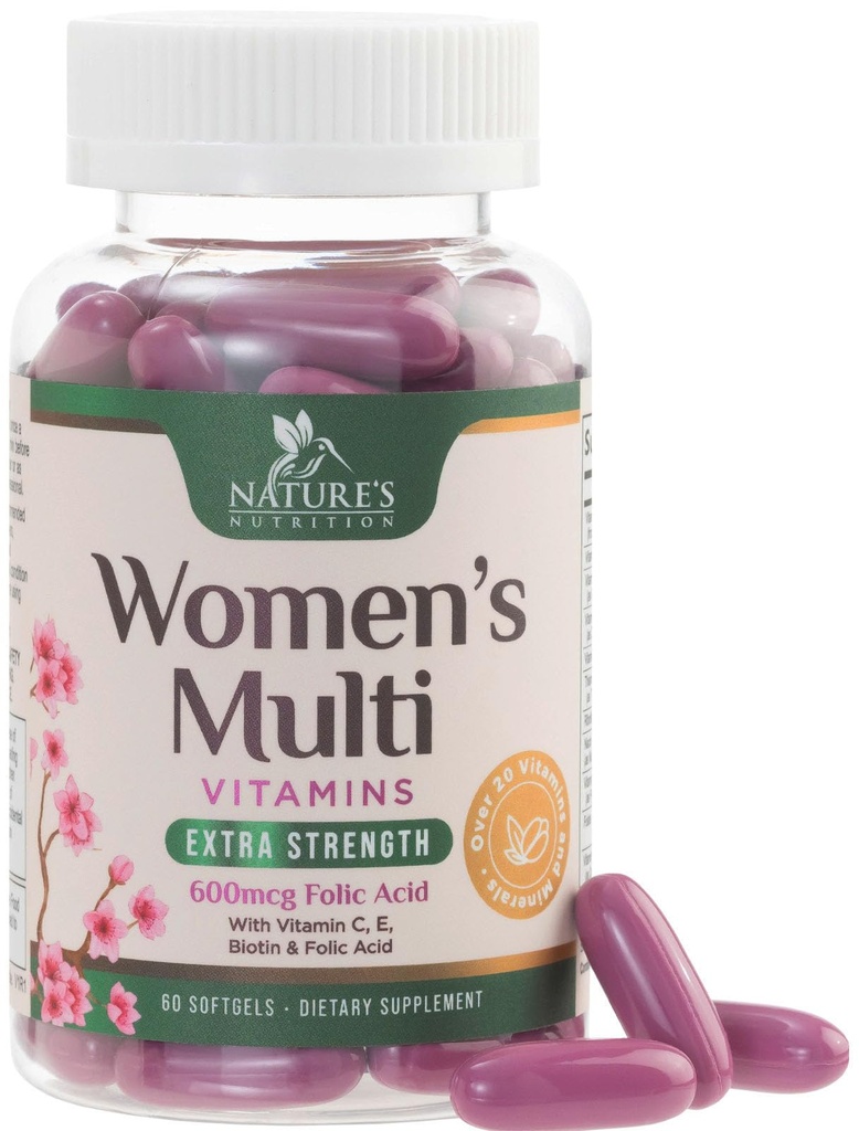 Multivitamin for Women - Complete Daily Womens Multivitamins with Calcium, Folic Acid, Vitamin A, C, D, E, & B Vitamins, Zinc and Iron - Vitamins for Bone, Energy & Immune Support - 60 Softgels