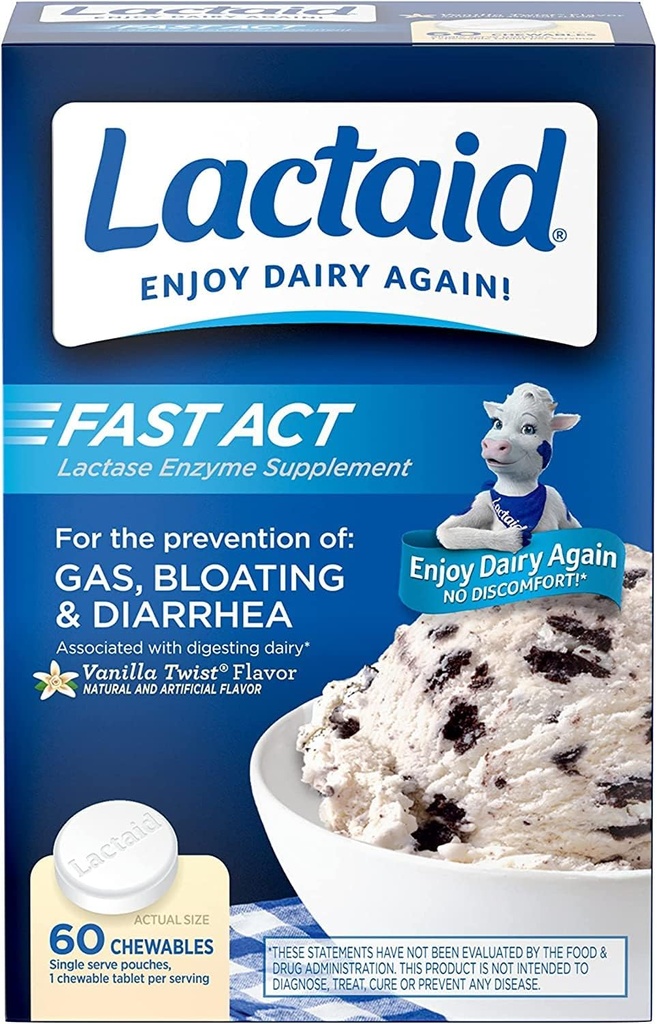 LACTAID Fast Act Chewables Vanilla Twist 60 ea (Pack von 12)