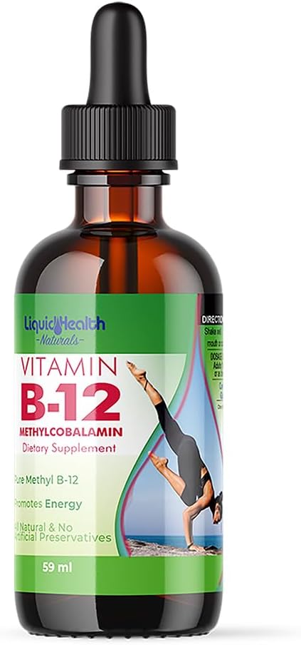 LIQUIDHEALTH Vitamin B12 Methylcobalamin Liquid Drops with Sublingual Hydroxocobalamin - Boost Energy, Support Immune System, Improve Memory & Concentration - Made in The USA, Vegan, Non-GMO (2 oz)