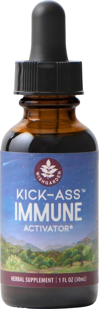 WishGarden Kräuter Kick-Ass Immune Activator - Kräuter Immununterstützung Ergänzung für Erwachsene, Pflanzenbasierte Immun Booster & Immune Defense w/Echinacea & Goldenseal, schnelle Immunität Boost Formel, 1oz
