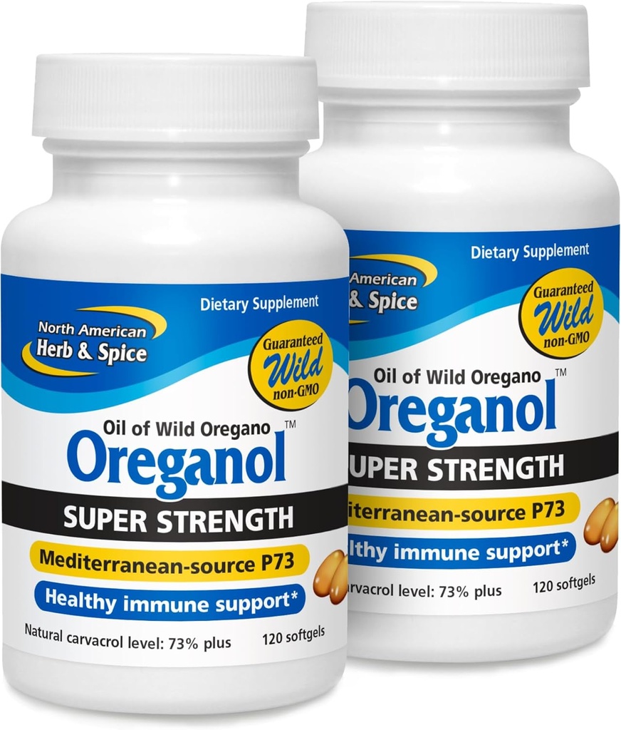 NORTH AMERICAN HERB & SPICE Super Strength Oreganol P73 - Pack de 2, 120 Softgels - Système immunitaire - Non-OGM, Vegan Friendly - 240 Total des services