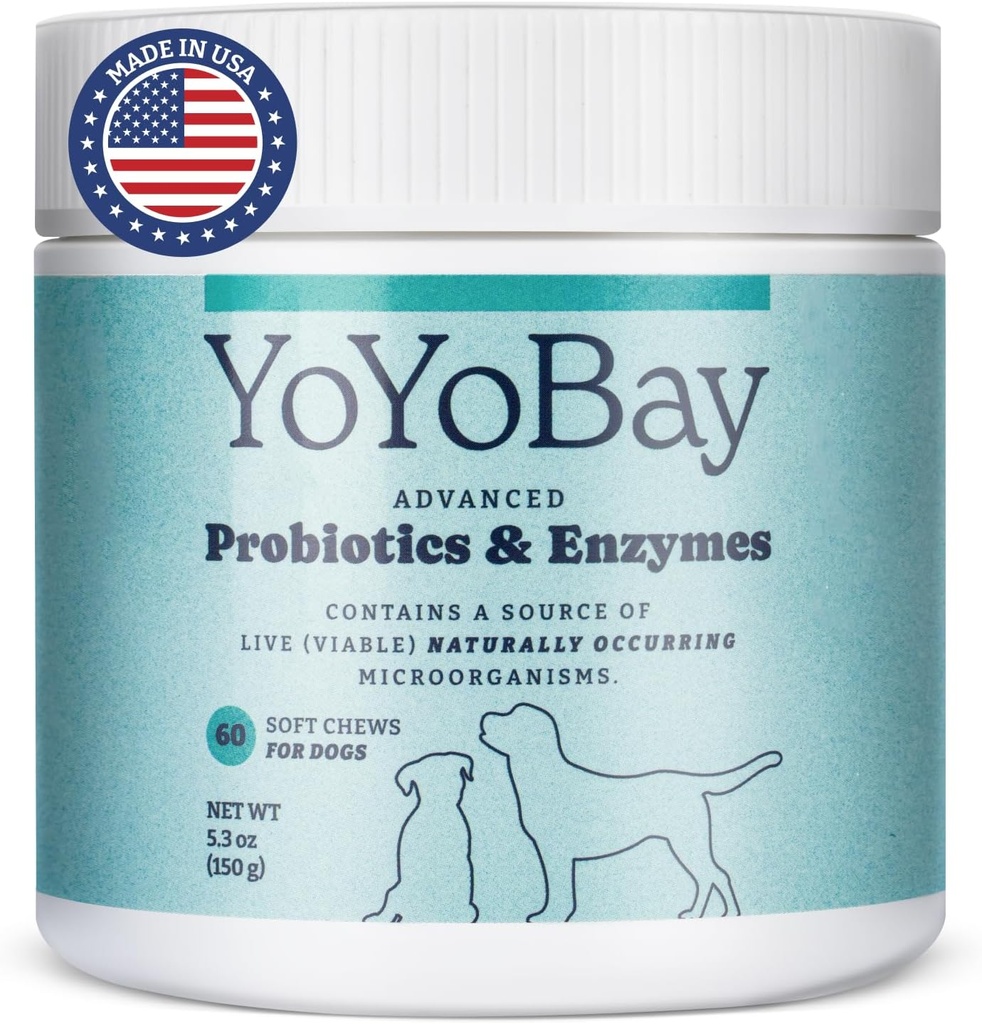 Probiotics for Dogs, for Gut Health and Digestive Health, Yeast Balance, Immununterstützung, Dog Probiotics and Digestive Enzymes, Over 1 Billion CFUs, 60 Soft Chews