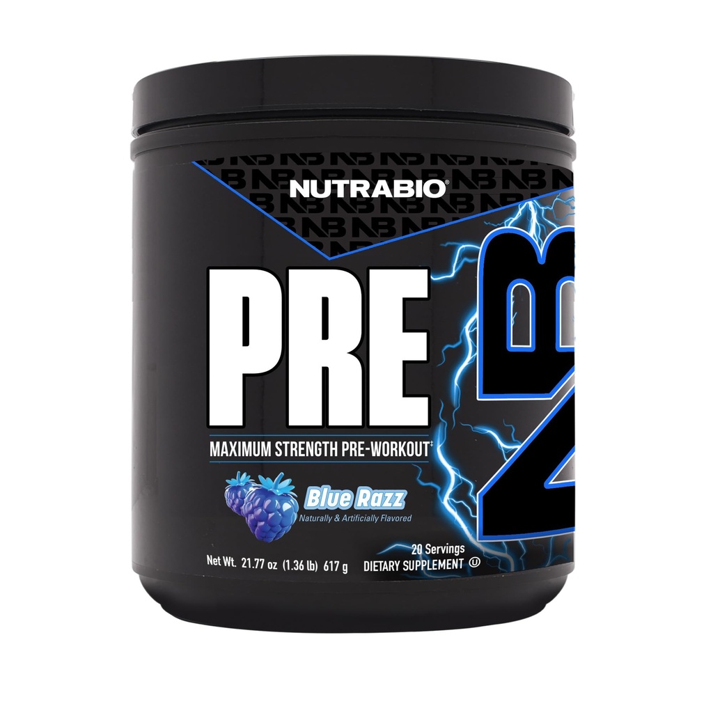 NutraBio Poudre de pré-entraînement, Blue Razz, Énergie Explosive, Laser Focus, Pompes Extrêmes.