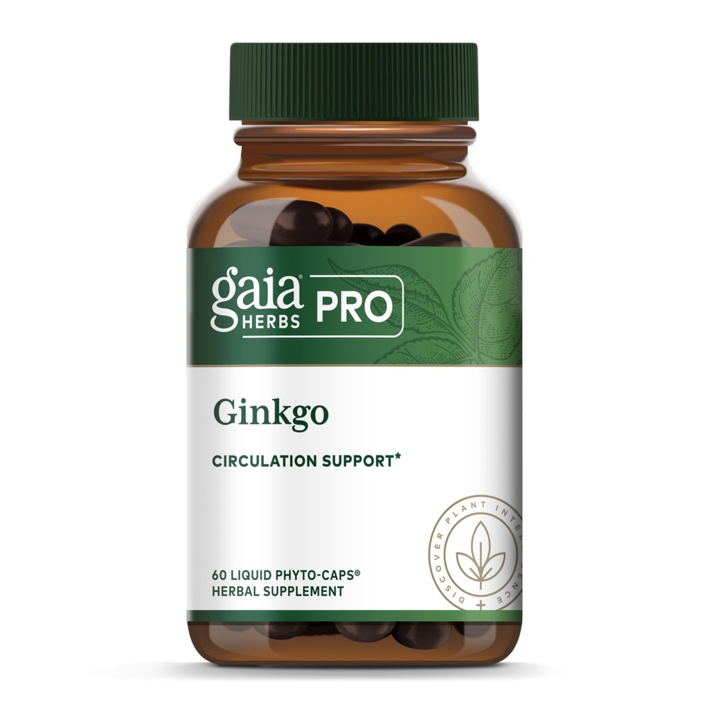 GAIA HERBS PRO Ginkgo - Healthy Blood Flow & Brain Function Support Supplement* - Blood Circulation Support Supplement* mit Ginkgo Blatt Extract - 60 Liquid Phyto-Caps (30 Portionen)