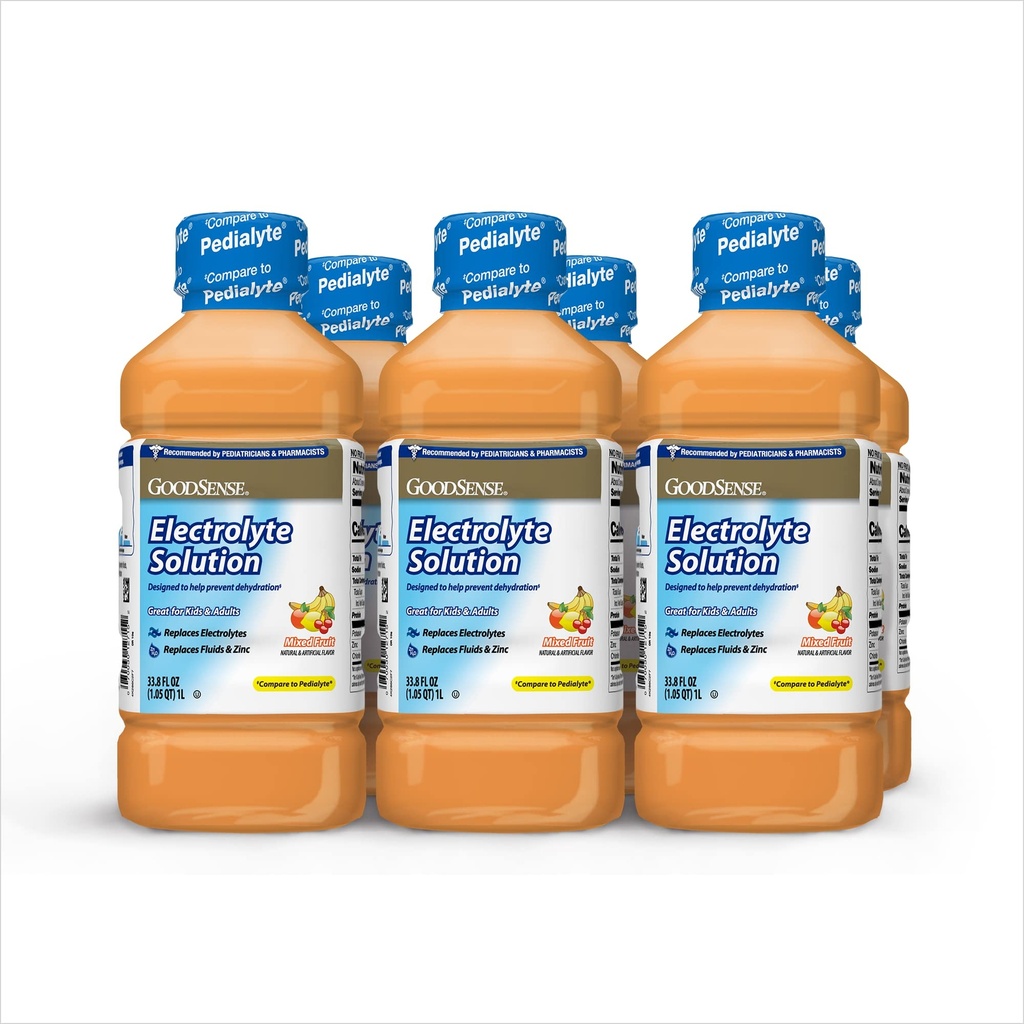 GoodSense Mixed Fruit Electrolyte Solution - Ersetzt Elektrolyte, Flüssigkeiten & Zink für Kinder & Erwachsene, Hydration Drink für Dehydration, 33.8 Flüssigkeitsunzen (Pack mit 6)