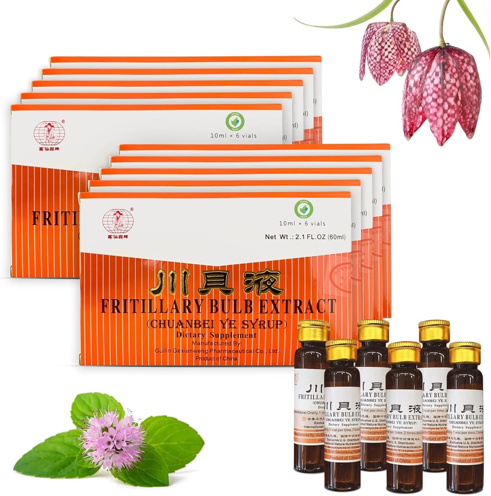 10 Paquet d'extrait de bulbe fritillaire de Depo - Sucré doux, délicieux, non somnolent et efficace de supplément alimentaire liquide buvable à base d'herbes (Chuanbei Ye Sirop) - 60 bouteilles (10 ml par)