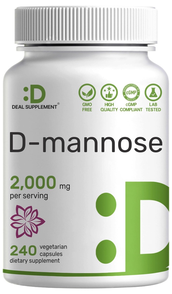 DEAL SUPPLEMENT D Mannose 500mg Kapseln (2.000mg pro Servieren), 240 Veggie Pillen – Fast Acting Water-Soluble Form – Extra Strength Urinary Tract (UTI) Health Support – Non-GMO, Vegan Friendly