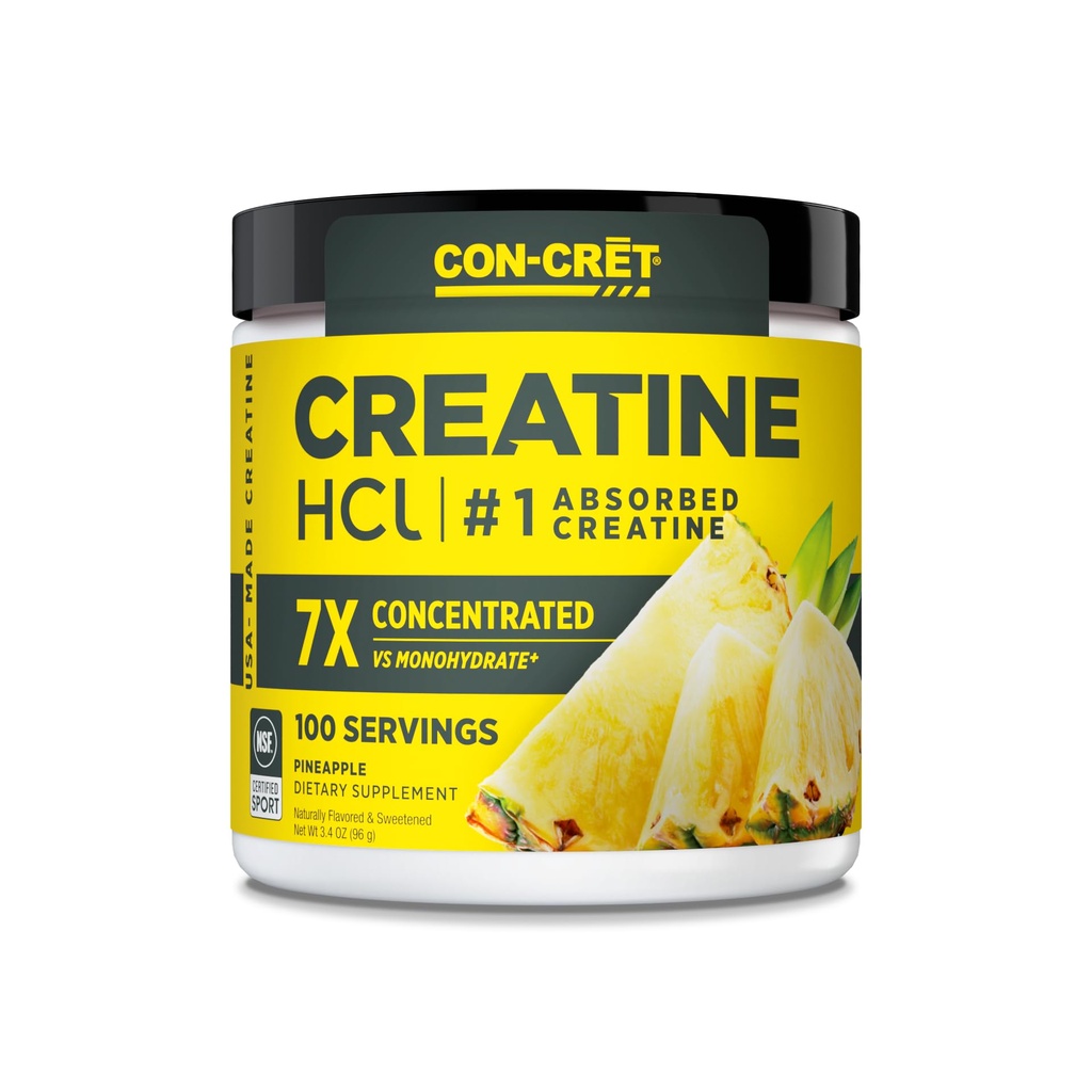 KON-CRET Kreatin HCI Pulver | Muskel, kognitiv, Cellular Energy Support | Keine Bloating oder Cramps | USA Made & NSF Zertifiziert | Ananas (100 Servieren)