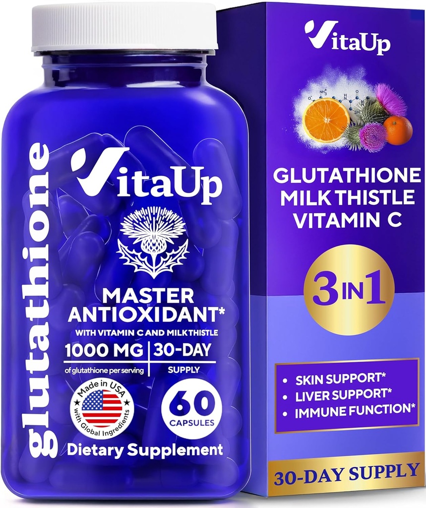 Reduzierte Glutathion-Ergänzung 1000mg - USA Hergestellte Glutathion-Kapseln mit Vitamin C & Milchdistel für Leberpflege, Hautunterstützung & Immun-Well-Being - 60 Zähler