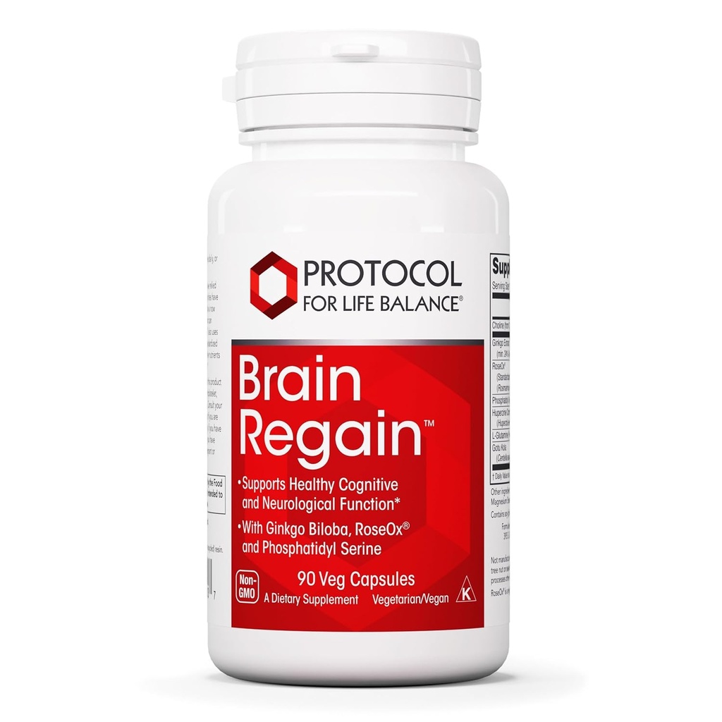 Protocole Cerveau Regain - Soutien du cerveau* - avec Phosphatidylsérine - Supplément Santé du cerveau* - Santé vasculaire - 90 Veg Caps