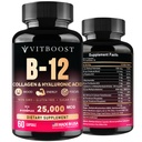 B12 mit Hyaluronsäure, Kollagen und Folat – 25000 mcg B12 Complex | Maximize Absorption & Energie | Glutenfrei USA Made, B1, B2, B3, B6, B7, B12 Vitamine 5000 mcg Methylcobalamin - 60 Kapseln