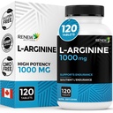 Renouveler les actifs L-Arginine Supplément 1000MG pour le service - Force et Endurance, essentiel pour la synthèse des protéines et la fonction musculaire, Booster de performance physique - Fabriqué au Canada - 120 comprimés