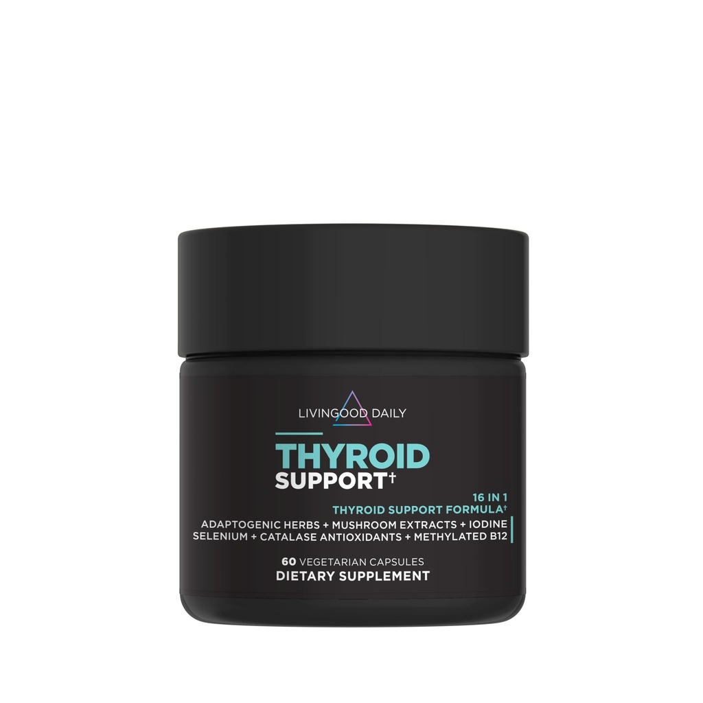 Livingood Daily Thyroid Support Supplement, 16-in-1 Wellness-Mischung mit adaptogenen Kräutern, Jod, Magnesium und Selen, Schilddrüsen-Unterstützung für Frauen und Männer, Vegetarische Kapseln, Glutenfrei, 60 Zähler