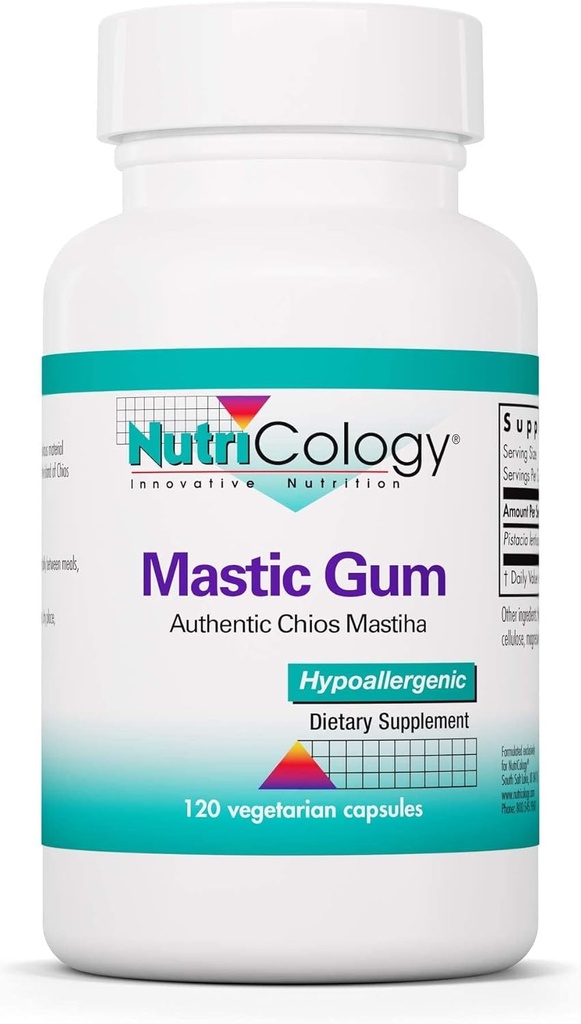 Nutricologia Mastica Gum Integratore alimentare - Autentico Chios Matisha, Salute GI, Ipoallergenico, Capsule Vegetariani, Gluten Free - 120 Count