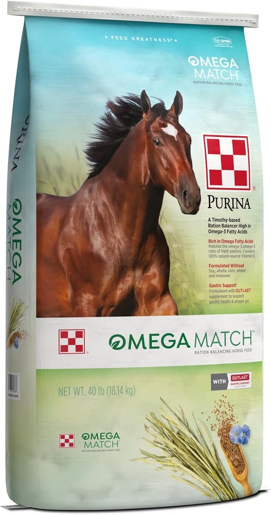 Purina | Omega Match Ration Balancing Horse Feed | 40 Pfund (40 LB) Tasche