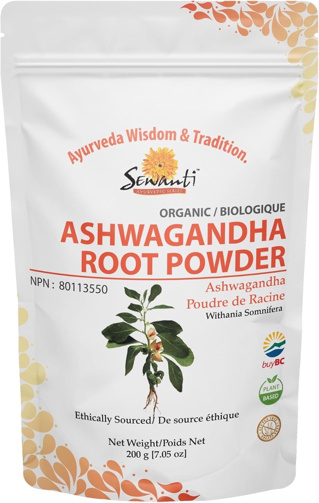 Sewanti Organic Ashwagandha Polvere 200g/NPN 80113550/ Withania Somnifera