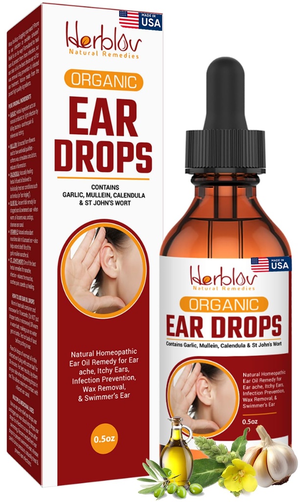 Bio-Ear-Öl für Ohr-Infektionen - Natürliche Eardrops für Infektionsprävention, Swimmer's Ear & Wax Entfernung - Kinder, Erwachsene, Baby, Hund Earache Remedy - mit Mullein, Knoblauch, Calendula, Made in USA