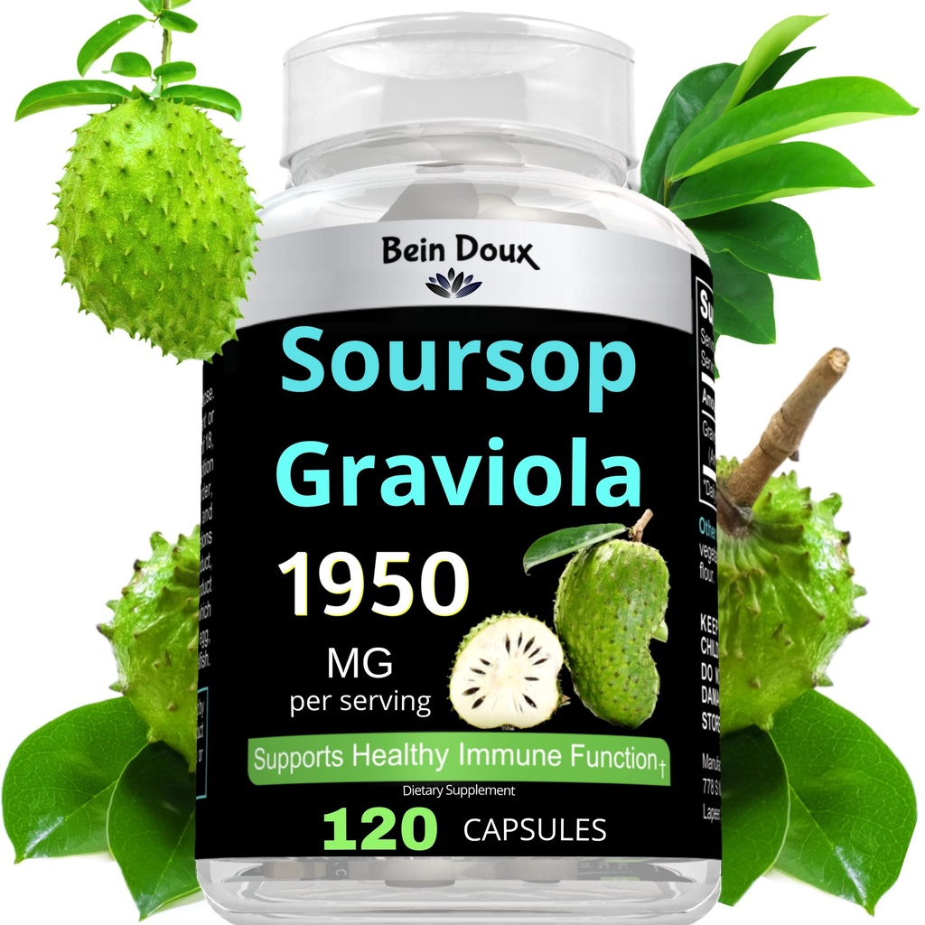 50mg Soursop Graviola Capsules (Guanábana) Foglie organiche Polvere ricca di potenti antiossidanti - 120 Capsule 40 Serve