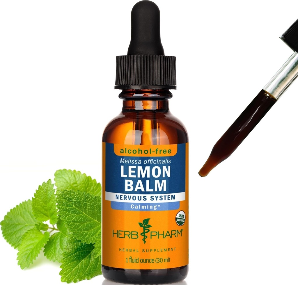Estratto di liquido di balsamo biologico certificato di Herb Pharm per il supporto di sistema nervoso calmo, glicerite senza alcool, 1 Oz