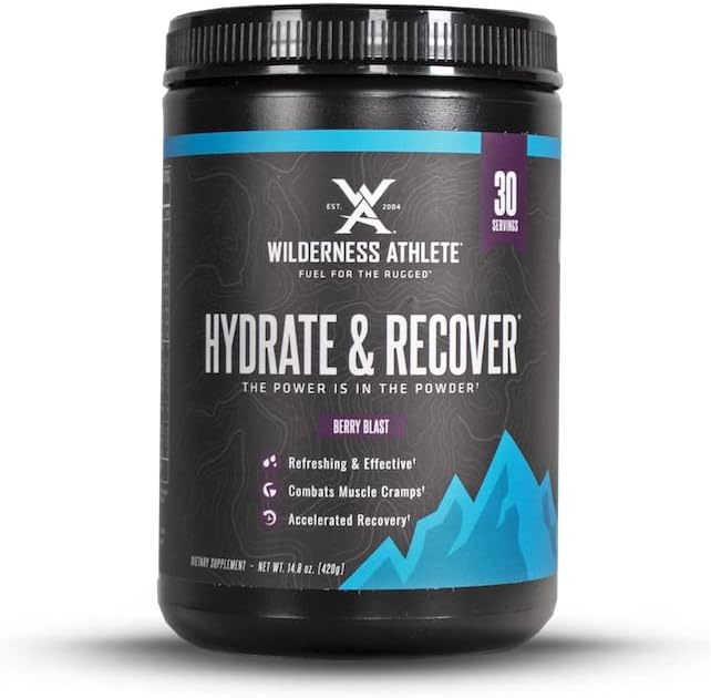 Wilderness Athlete - Hydrate & Recover | Liquid Hydration Powder Electrolyte Drink Mix - Recuperare Più velocemente con Bcaas - Polvere di Hydrate con 1000mg di vitamina C - 30 Vasca di servizio (Berry Blast)