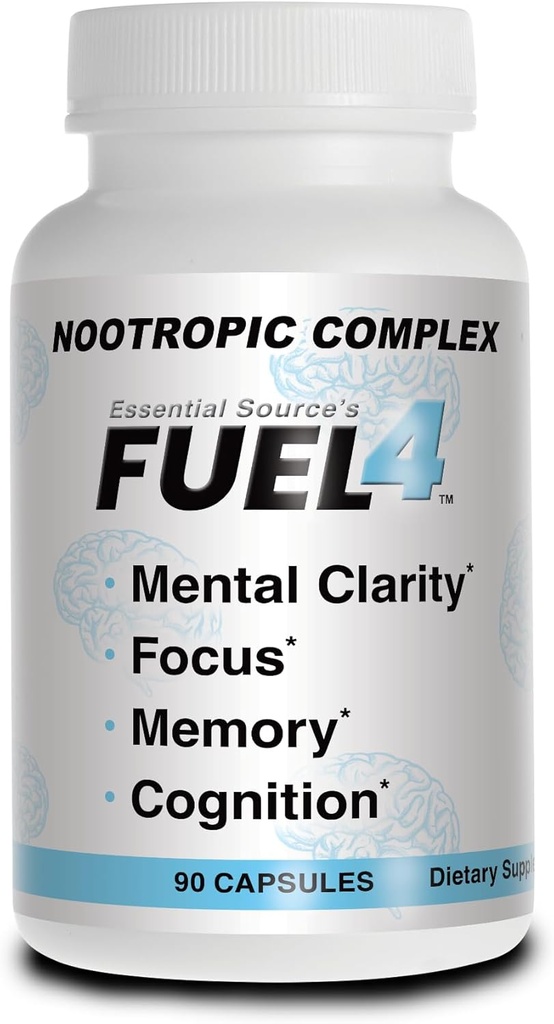 Carburant4 Nootropic Cerveau Support Supplément – Focus et Capsules de Clarté Mentale avec Vitamine D3, Ginkgo Biloba, Cognivia, Alpha GPC, DMAE & Huperzine A – Non-OGM, Fabriqué aux États-Unis – 90 Capsules Veggie