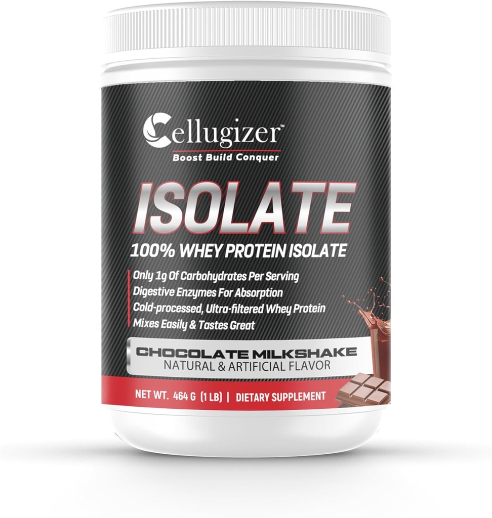 Cellugizer 100% Whey Isolate 1lb, Chocolat I 25g Protéines, Digestion rapide I 0g Sucre, faible teneur en glucides