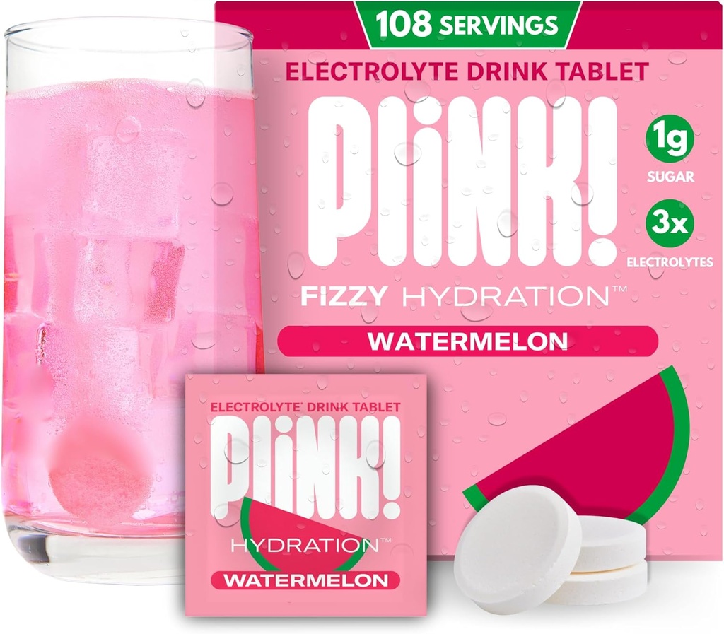 Plink! Tavolini per adulti e bambini – Watermelon, 108ct – Idratazione giornaliera con elettroliti – Basso zucchero, Vegan, Keto Friendly, Non OGM