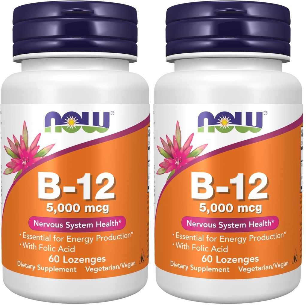 JETZT Ergänzungen, Vitamin B-12 5.000 mcg, mit Folsäure, Nervous System Health*, 60 Lozenges (Pack von 2)
