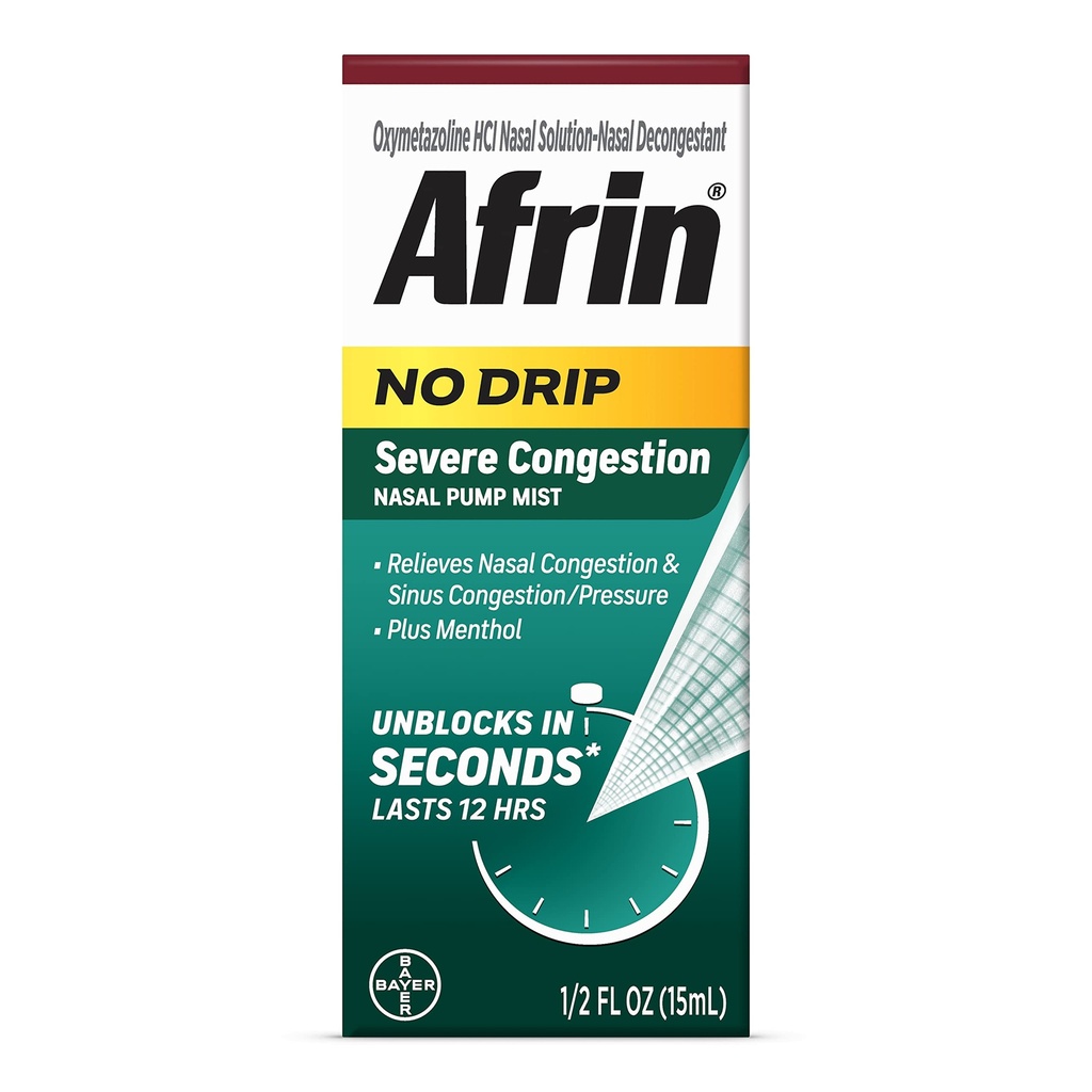 Afrin No Drip Severe 12 Hour Nasal Decongestant Pump Mist - 0.5 ounce