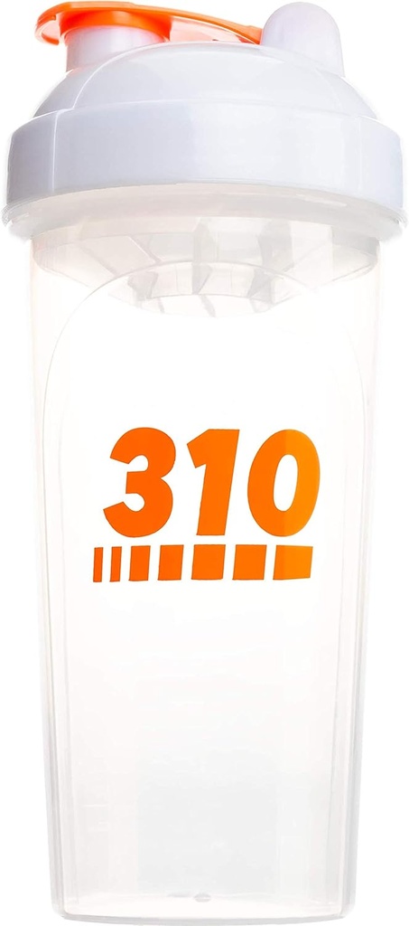 310 Nutrition Protein Shaker Bottle Meal Replacement Blender Cup For Mixing Protein Powders, Lemonade Mix, And Pre Workout (Clear w/White Lid)