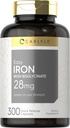 Carlyle supplément de fer facile pour les femmes et les hommes , 28mg , 300 Capsules , comme Bisglycinate de Fer , non-OGM et sans gluten