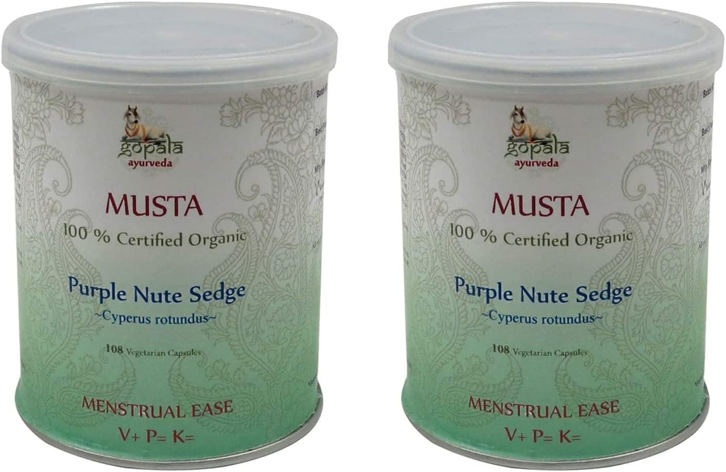 GOPALA AYURVEDA MUSTA Capsules (USDA Certified Organic) Ayurvedic Herb Cyperus rotundus - 108 Vcaps of 500mg Each (Pack of 2)