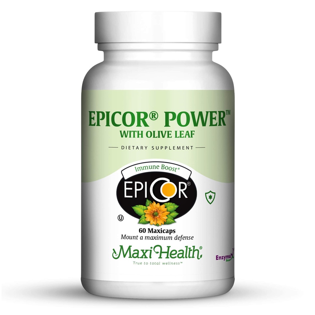 Epicor Power von Maxi Health: EpiCor with Olive Leaf Extract - Processed Brewer's Yeast - 60 Vegetarische Kapseln - Kosher