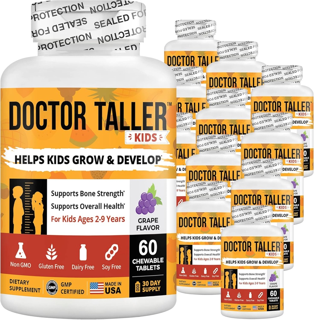 NuBest Doctor Taller Kids mit Multivitaminen, Multimineral, Kalzium Kautabletten, Kalzium-Ergänzung für Kinder Alter 2 bis 9 - Grape Flavor - Hilft Kindern Gesund - 12 Pack