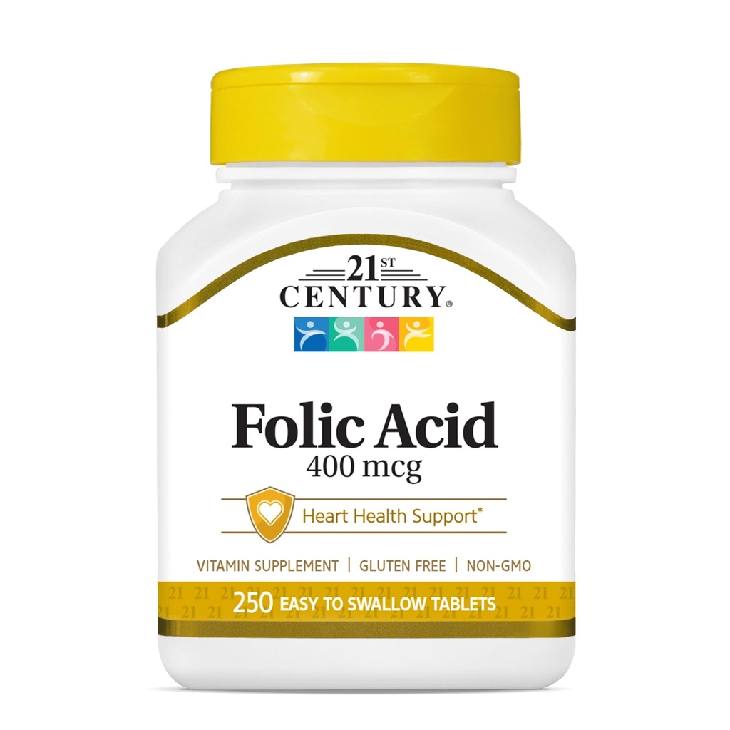 21 ° secolo acido folico 400 mcg compresse, 250 conte