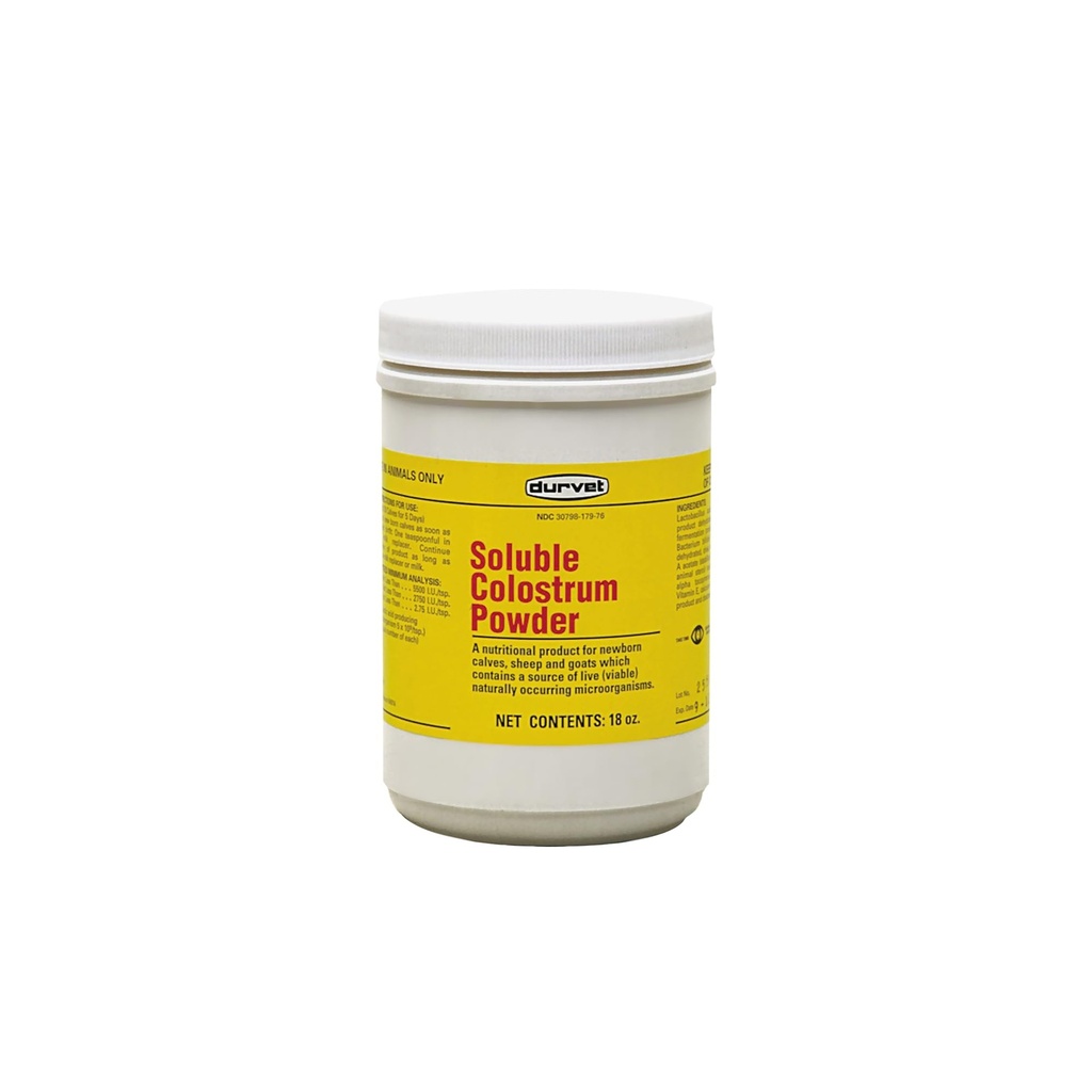 Poudre de colostrum soluble Durvet, contenant de 18 onces