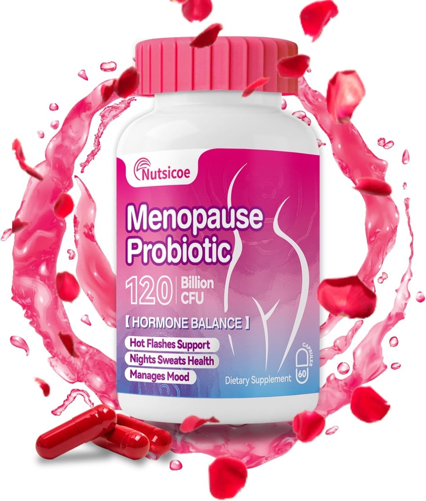 Menopausa femminile Supplemento - 120 miliardi di CFU Probiotici per pH Balance - Probiotici All-Naturali per Flash Caldi, Maglioni Notturni, Mood Swings & Hormone Balance - 60 Capsule