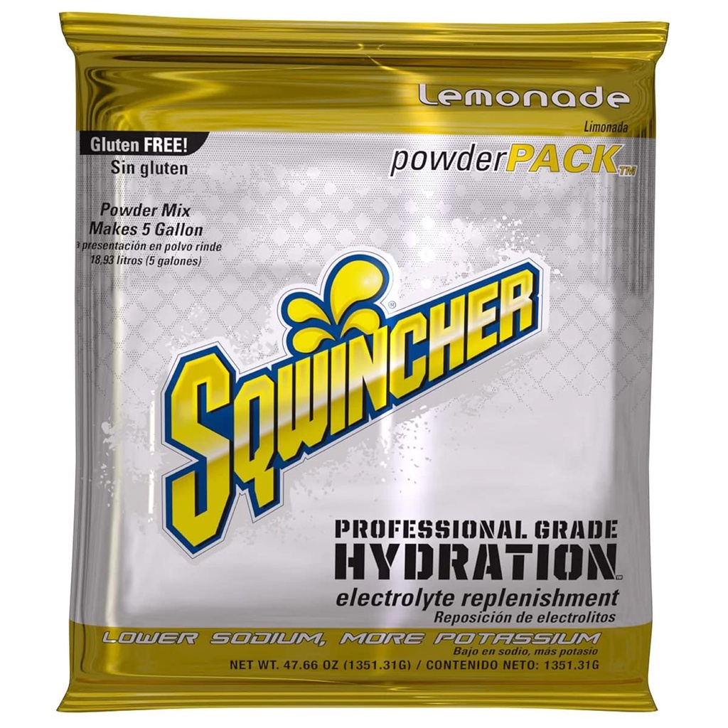 Powder Pack de Sqwincher Lemonade aromatisé (Low Calorie) Faible teneur en sodium (Low Sodium) Mélange de boisson d'hydratation pour électrolytes Ajouter à 5 Gallons d'eau (paquet de 16)