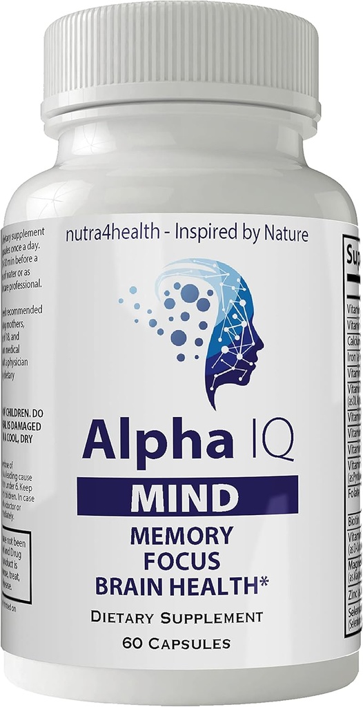 Alpha IQ Gehirn Fokus Gedächtnis Gesundheit Pro Mind Complex Mind Tech Nootropic Original von Nutra4health Mindtech Gehirn Booster Supplement 60 Kapseln