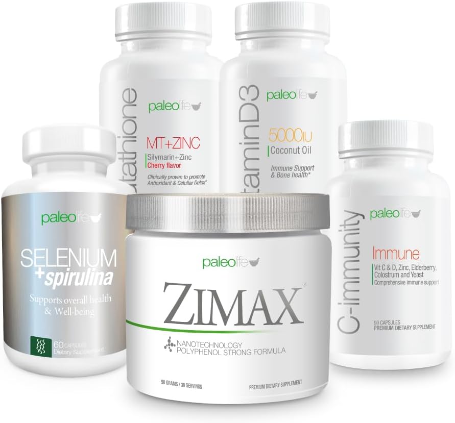 Premium Maximum Defense Value Kit: Dieses 5 Premium Ergänzungen und Vitamine Kit beinhaltet: Zimax, Selenium + Spirulina, Glutathione MT + Zink, Vitamin D3, und C-Imm.