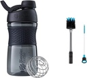 MélangeurBouteille SportMixer Shaker Bouteille parfaite pour agiter les protéines et pré-entraînement, 20-Ounce, noir & 2-en-1 Bouteille Shaker et brosse de nettoyage de paille, 1 paquet,Gray