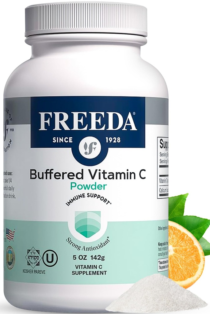 FREEDA Gepuffertes Vitamin C-Pulver (Calcium Ascorbate) – Nicht-Acidic, Stomach-Friendly Vitamin C für empfindliche Personen – Vegan, Kosher, Sugar-Free Immun Support – 5 oz