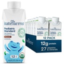 KATE FARMS Pédiatrie biologique 1.2 Chocolat à haute teneur en calories Agiter, 12g de protéines, 27 vitamines et minéraux, Remplacement des repas, 8,45 oz (12 boîtes)