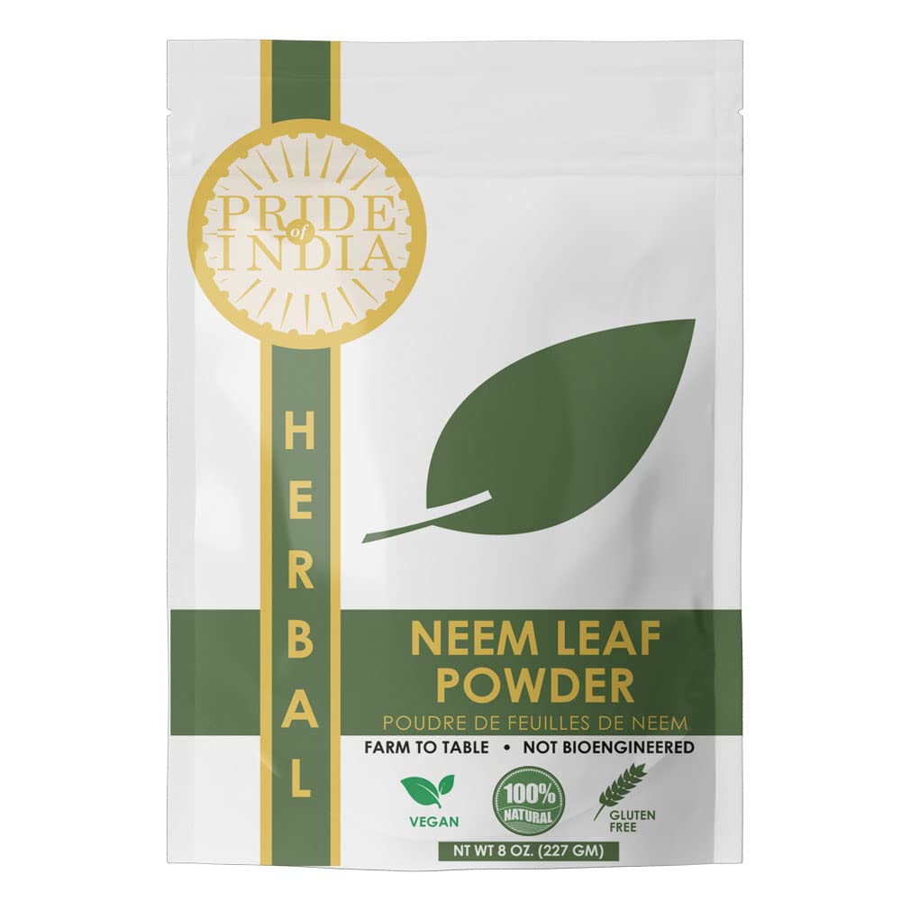 Pride Of India | Natural Neem/Margosa Kräuterpulver 8 oz (227 gm) | Nährstoff-Rich Superfood | Fügen Sie es zu Glatteien, Säfte & Dips | Bitter, Erden & Astringent Geschmack | 100% natürliches Vegan, Gluten-frei