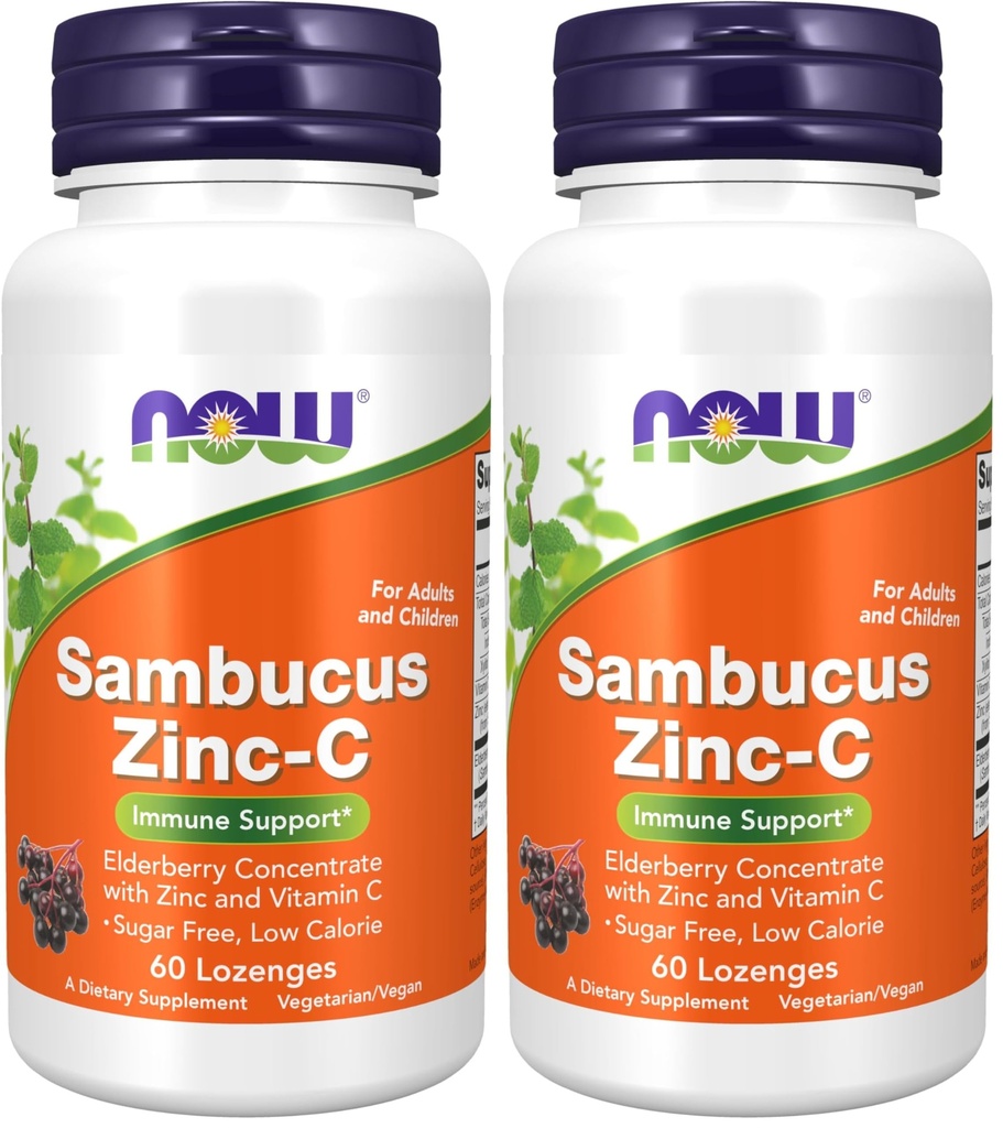 MAINTENANT Suppléments, Sambucus Zinc-C avec concentré de baies aînées et vitamine C, 60 Lozenges (paquet de 2)