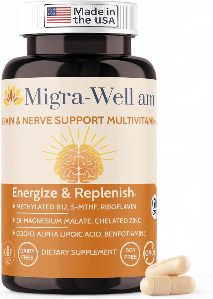 Migra-Well AM: Tägliche Methylierte Multivitamin mit Bioverfügbaren Mineralien & Antioxidantien unterstützenden Gehirn & Nerve-Haut für Frauen und Männer - Ohne Eisen (60 Kapseln)