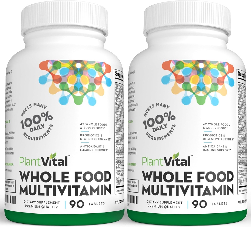 Plantvital Whole Food Multivitamin - Multivitaminici con 42 Superfoods Raw Veggies and Fruits Vitamins Earth Energy Fruits and Veggies Supplemento Frutta e Verdura Pure - 180 compresse