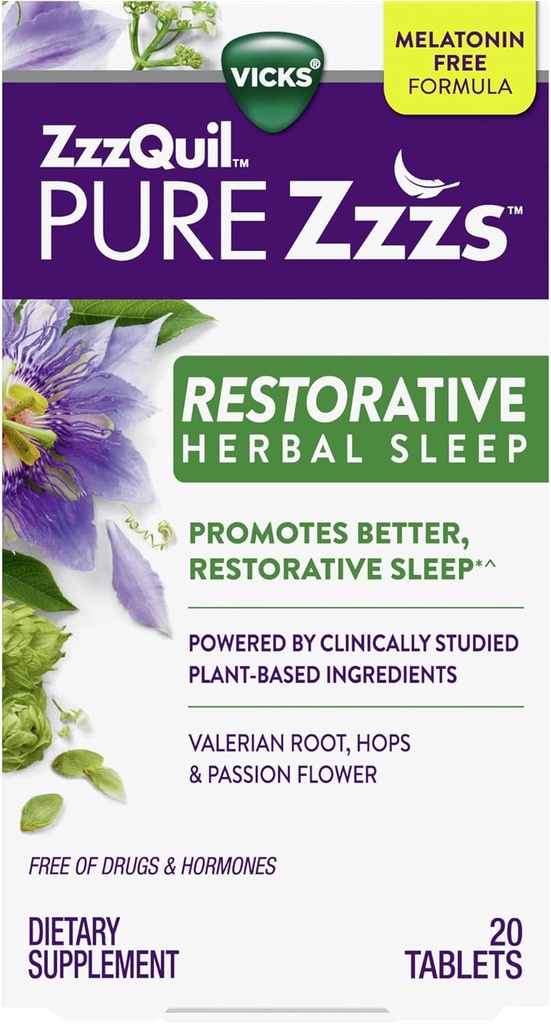 Vicks, ZzzQuil Pure Zzzs Restaurative Kräuter Schlafhilfe Tabletten, 20 Zähler