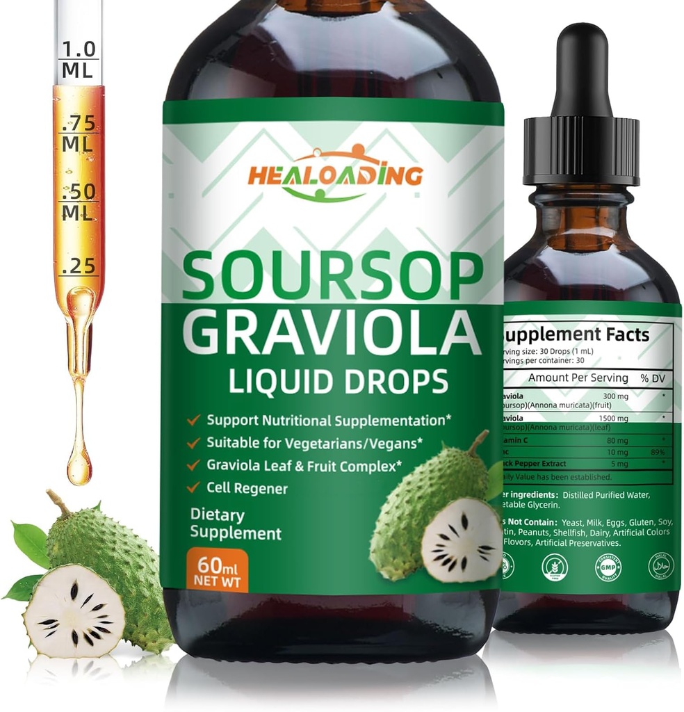 Soursop Bitters Liquid Drop: Bio Graviola Soursop Blatt Extrakt Flüssigkeit für Zellunterstützung, Regeneration, Immune Boost, Relax und Antioxidans Unterstützung