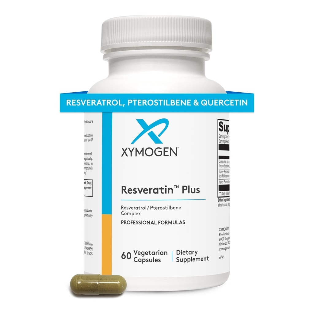XYMOGEN Resveratin Plus - Pterostilbene brevettato + Trans-Resveratrolo con Antiossidanti di Quercetina Supplemento per promuovere la salute cardiovascolare + cellulare, invecchiamento sano, supporto immunitario (60 capsule)